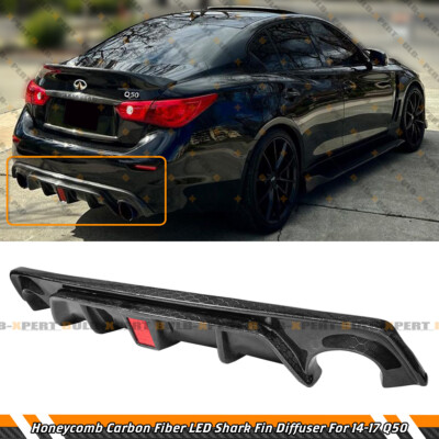FOR 14-17 INFINITI Q50 RS STYLE HONEYCOMB CARBON FIBER LED REAR BUMPER ...