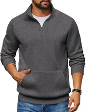 Mens Quarter Zip Pullover Fleece Lined Sweatshirts Long Sleeve Mock Large Grey