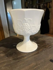 Milk Glass Deep Pedestal Candy Dish w Grapes Accent
