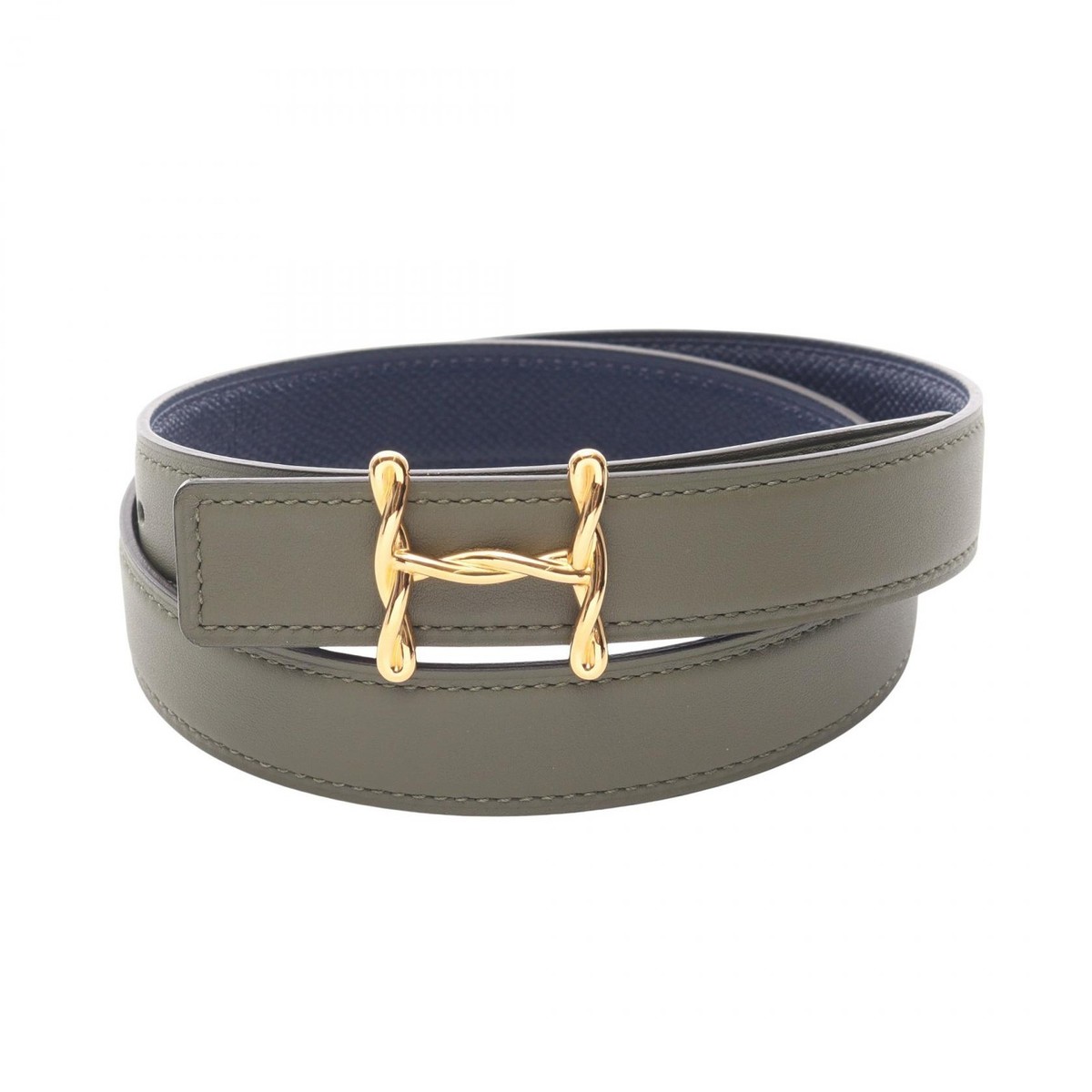HERMES H Torsade Belt Epsom Swift leather Vert Veronese Blue  display picture 3