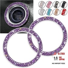 Purple Car Bling Ring, Diamond Rhinestone Push Start Emblem Sticker, I-purple