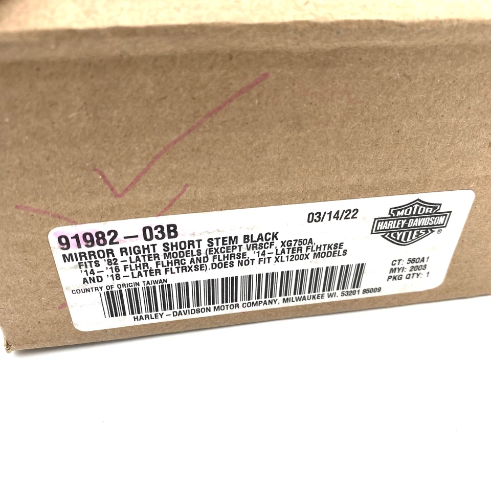 Espejo retrovisor derecho vástago corto cónico negro genuino Touring fabricante de equipos originales Harley 91982-03B Foto 2 de 4