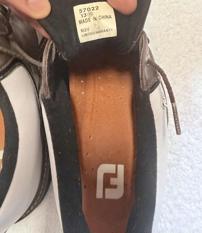 FootJoy Men's Size 13W FJ Originals Golf Shoes White / Brown 57022-WIDE - Image 3 of 4