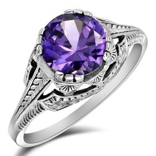 2CT Natural Alexandrite 925 Solid Sterling Silver Art Deco Look Ring Sz 6