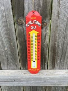 ROYAL CROWN COLA RC PORCELAIN METAL THERMOMETER SIGN BEST BY TASTE TEST SODA POP
