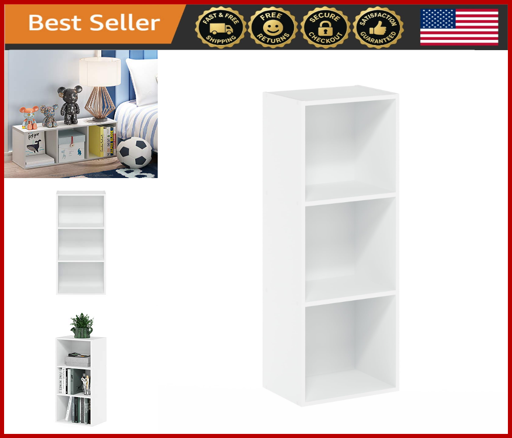 3-Tier White Bookcase Shelf Organizer with Space-Saving Design