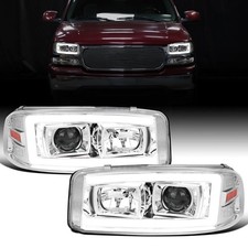 1999-2007 GMC Sierra Yukon XL Denali LED Tube Projector Headlights Pair Chrome