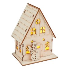 VBS Holzbausatz Haus mit Schneemann LED 9 Teile Weihnachtsdorf Haus Holzhaus