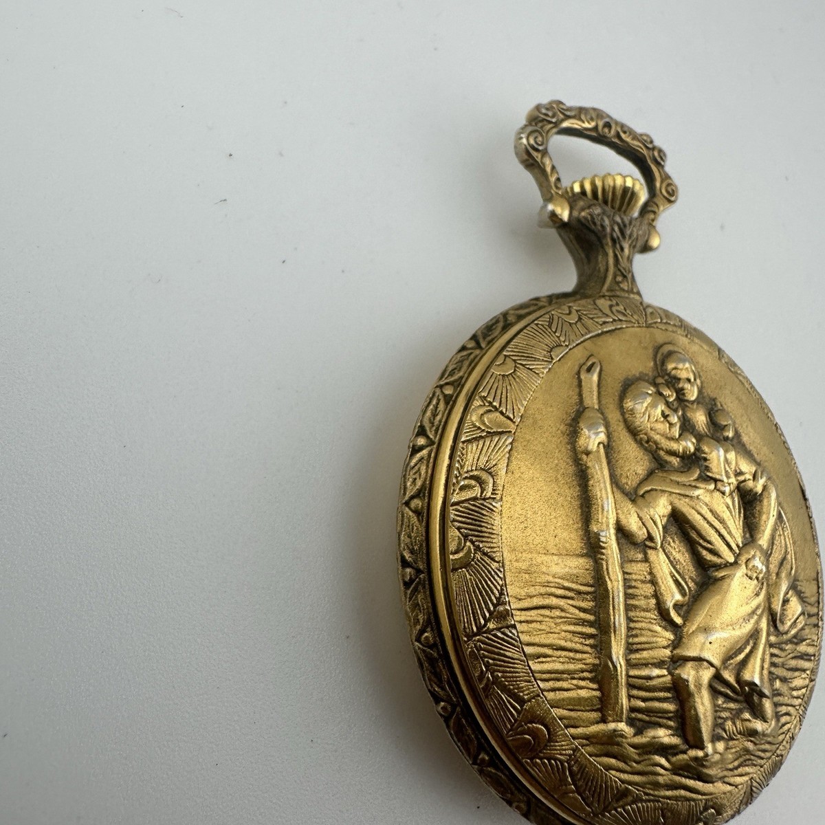 Vintage Alsta 17 Jewels Mechanical Saint Christopher Pocket Watch
