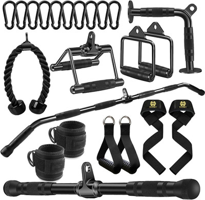 LAT Bar Cable Attachment with Rubber Handgrips, Deluxe Heavy Duty Solid Curl Bar