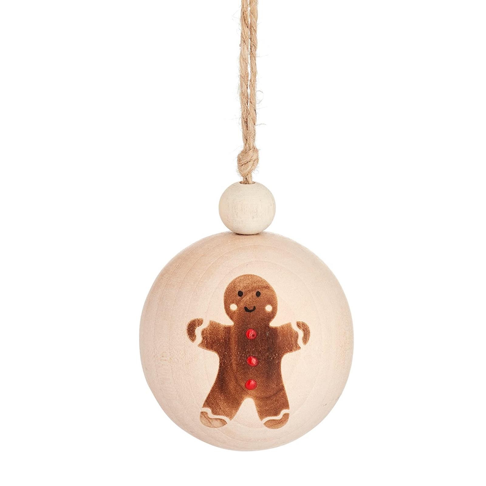 Christmas Tree Decoration Festive Wooden Gingerbread Man Hanging Round Bauble