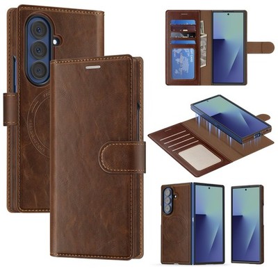 For Samsung Galaxy Z Fold 7 6 5 4 3 RFID Wallet Card Magnetic Flip Stand PU Case