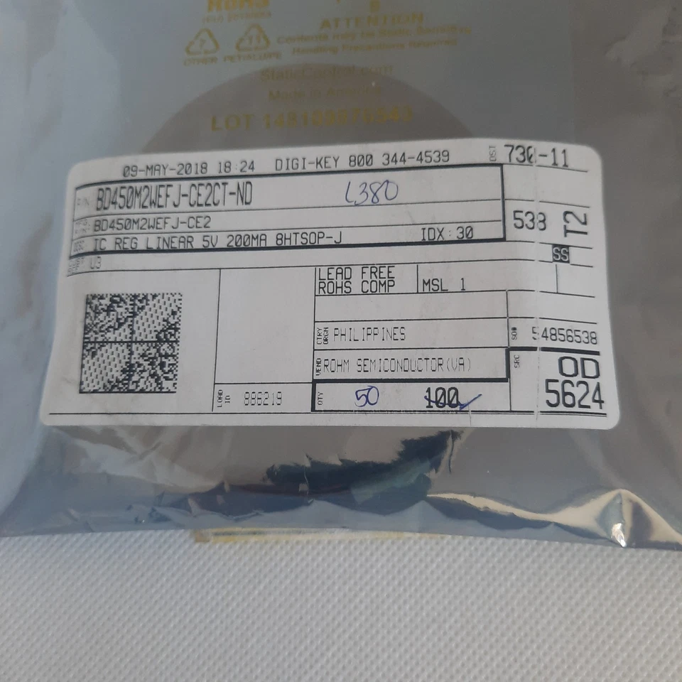 50Pcs, BD450M2WEFJ-CE2, IC Linear Voltage Regulator, Fixed 1, 5V 200MA 8-HTSOP-J - Image 2 of 2