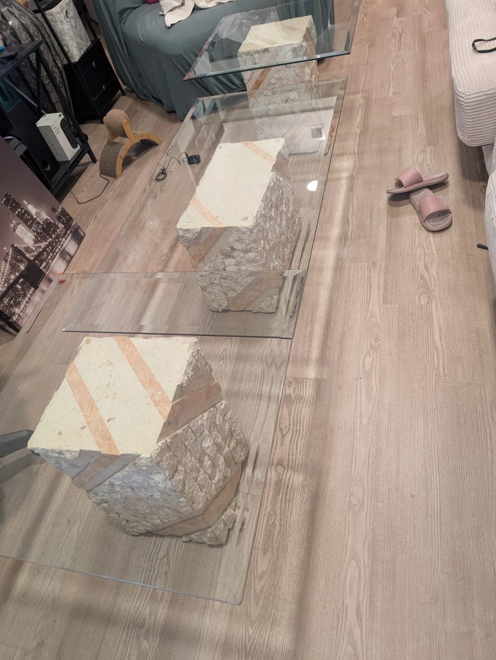 Juego de 3 mesas anidadoras apilables vintage Art Deco de hierro forjado Foto 3 de 3