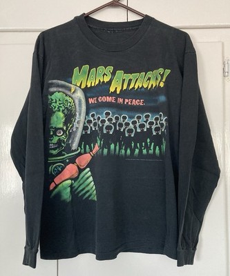 MARS ATTACKS LONG SLEEVE SHIRT 1996 VTG 90S TIM BURTON ALIENS
