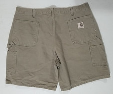 VTG Y2K CARHARTT Khaki Carpenter Duck Canvas LEATHER PATCH Shorts Sz. 40x8