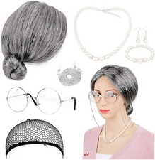 Oma Kostüm Perücke Brille Accessoires für Fasching Karneval Mottoparty 3-teilig