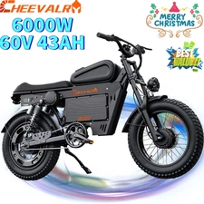 20" Fat E-Bike 6000W 60V 43Ah All Terrain E-Motorcycle 37 MPH Electric Dirt Bike