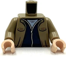 Lego New Minifigure Dark Tan Torso Open Jacket Pockets Dark Blue Sweater Part