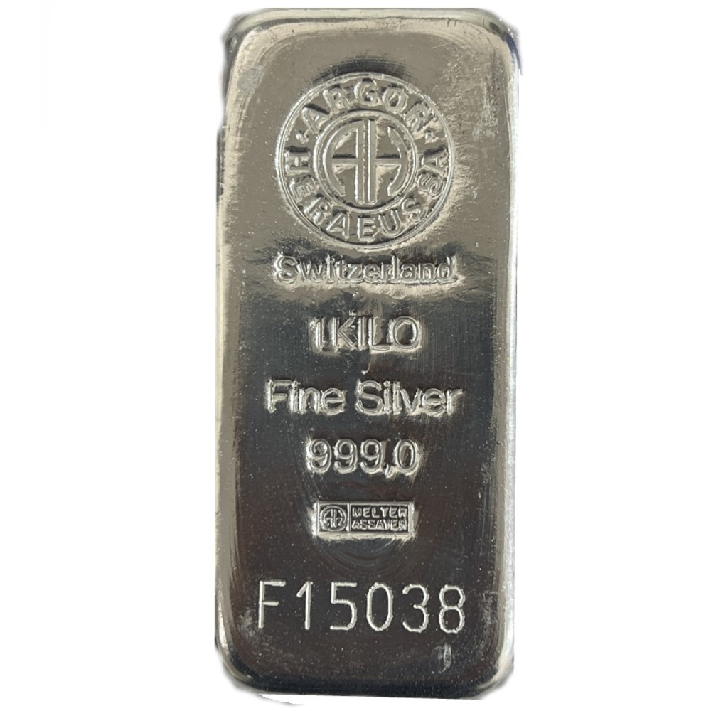 1 Kilo ( 32.15 troy oz ) Argo Heraeus .999 Fine Silver Bar - In