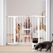 29"-41" Baby Gate with Cat Door Adjustable, Auto Close Dog Gate for Stairs,Do...