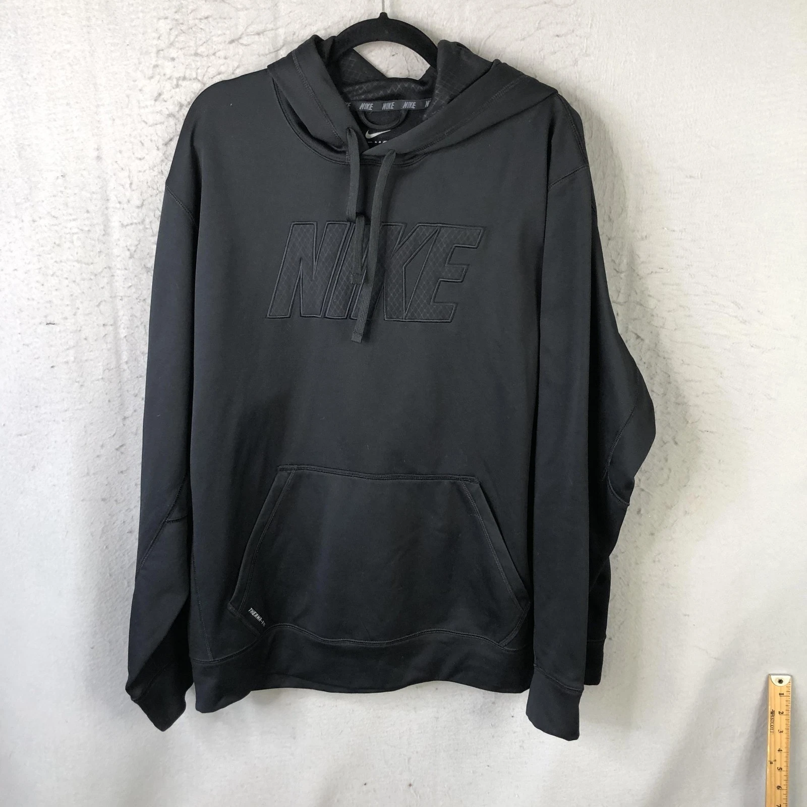 Nike Hoodie Mens XL Black Therma-Fit Fleece Pullover Sweatshirt Logo 517366-010