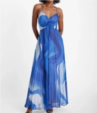 Express Ombre Blue Pleated Chiffon Dress Sz Small Spaghetti Strap Maxi Boho Chic