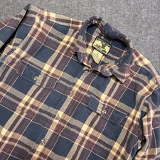 Vintage Field Stream Flannel Button Up Mens Large Blue Brown Plaid Cotton Heavy