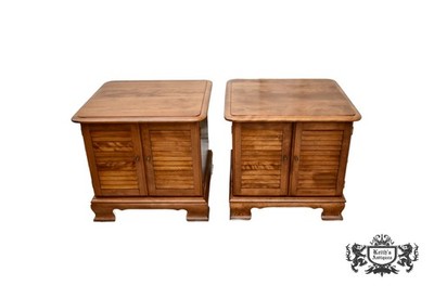 Vintage Ethan Allen Pair of Maple Louvered Door Side/End Tables/Nightstands