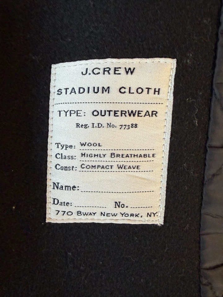 J. Chaqueta Abrigo Universitario Crew Hombre 100% Lana Negra Talla M Thinsulate Foto 3 de 4