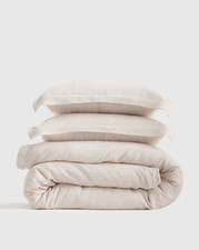 NWOT Quince King Cal Duvet Cover Set 2 Shams Organic Linen Double Flange Sand