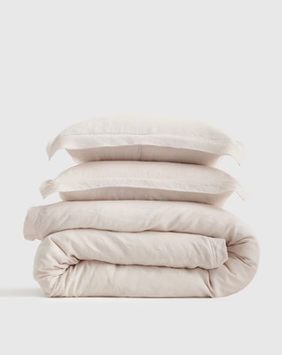 NWOT Quince King Cal  Duvet Cover Set 2 Shams Organic Linen Double Flange Sand