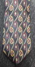 Andre Valetino 100% Silk Tie Made In USA Geometric Pattern Grey/Red/Gold