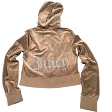 Juicy Couture Women's Medium Brown OG Bling Velour Full Zip Hoodie