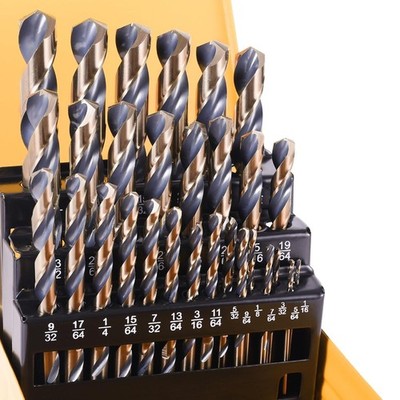 29Pcs Carbide Drill Bit Set, 135 Tip HSS with Black and Gold Finish, Metal Twist