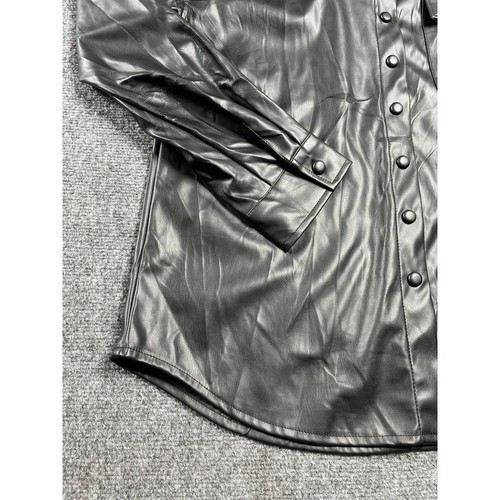 Ardene Women's Black Leather Shirt Button Closure Size Collared Size L - Imagen 4 de 19