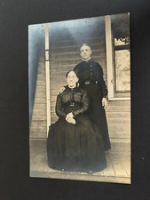 Two Older Women in Black Dresses on Front Porch RPPC Postcard