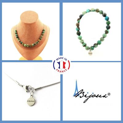 Schmuckset Armband Halskette 20 Perlen Chrysokolle aus Namibia Personenna Größe
