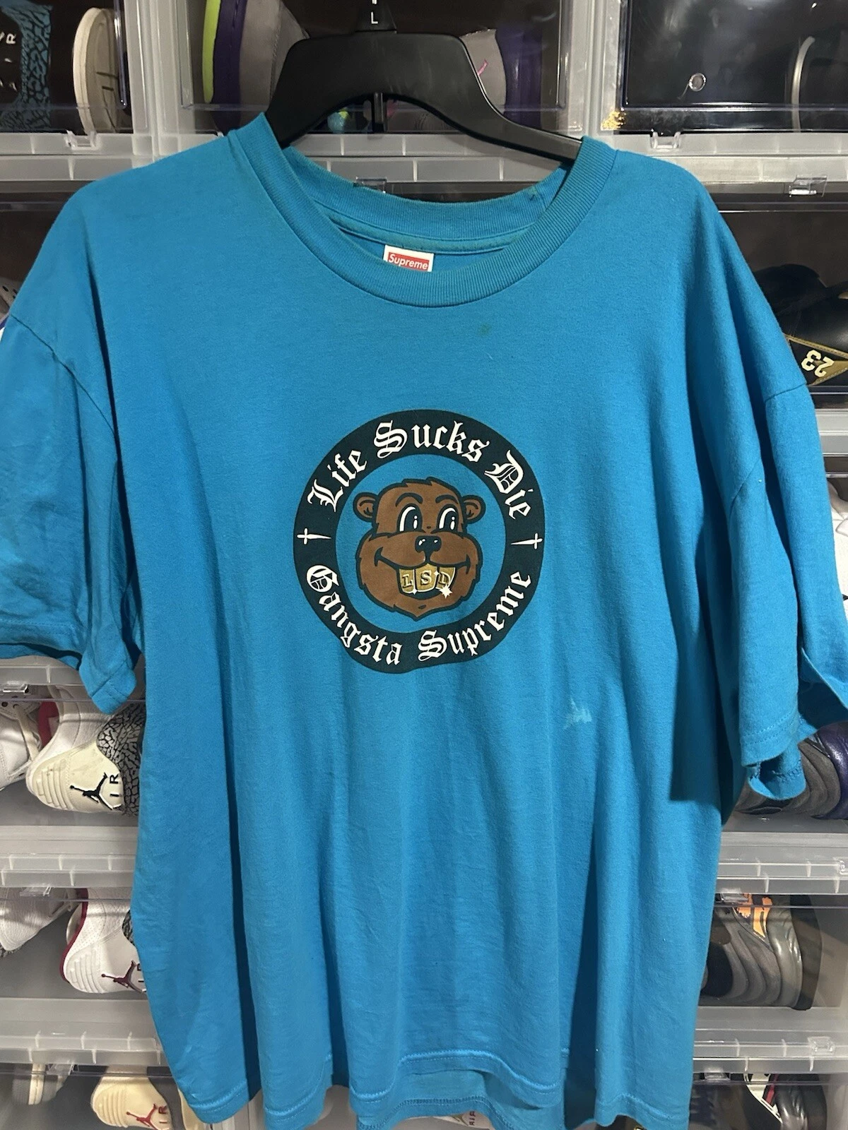 T shirt homme Supreme FW18 Life Sucks Die Beaver logo bleu vif Xtra large