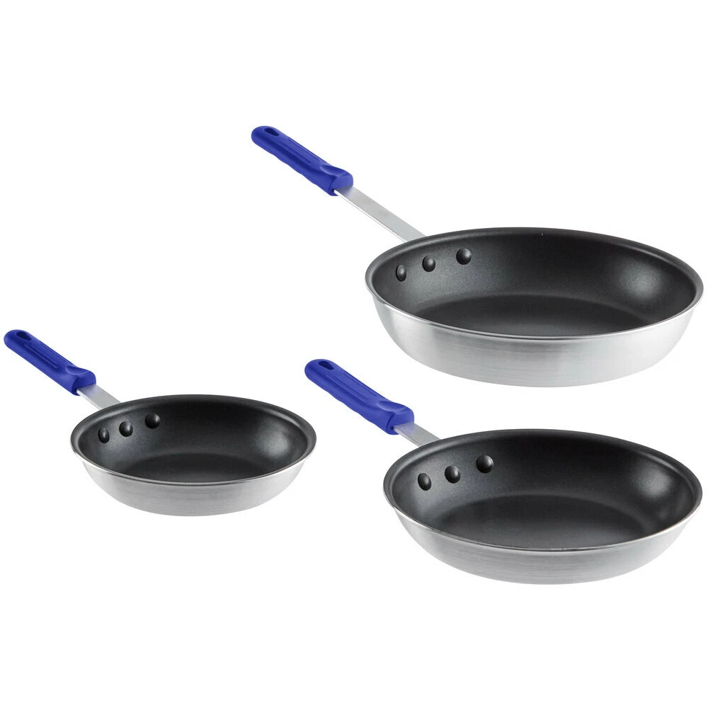 Choice 3-Piece Aluminum Non-Stick Fry Pan Set, Blue Silicone Handles 8" 10" 12"