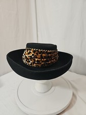 Vintage Toucan Collection New York Black Wool Hat Velvet Band Cheetah Patter USA