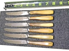 Vintage 6 Rostnever Horn Handle Table Knives