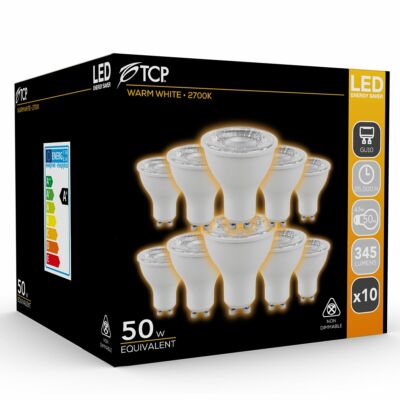 10x TCP 345lm 4,5W 50W warmweiß 2700K GU10 LED Strahler Leuchtmittel (10er Pack)
