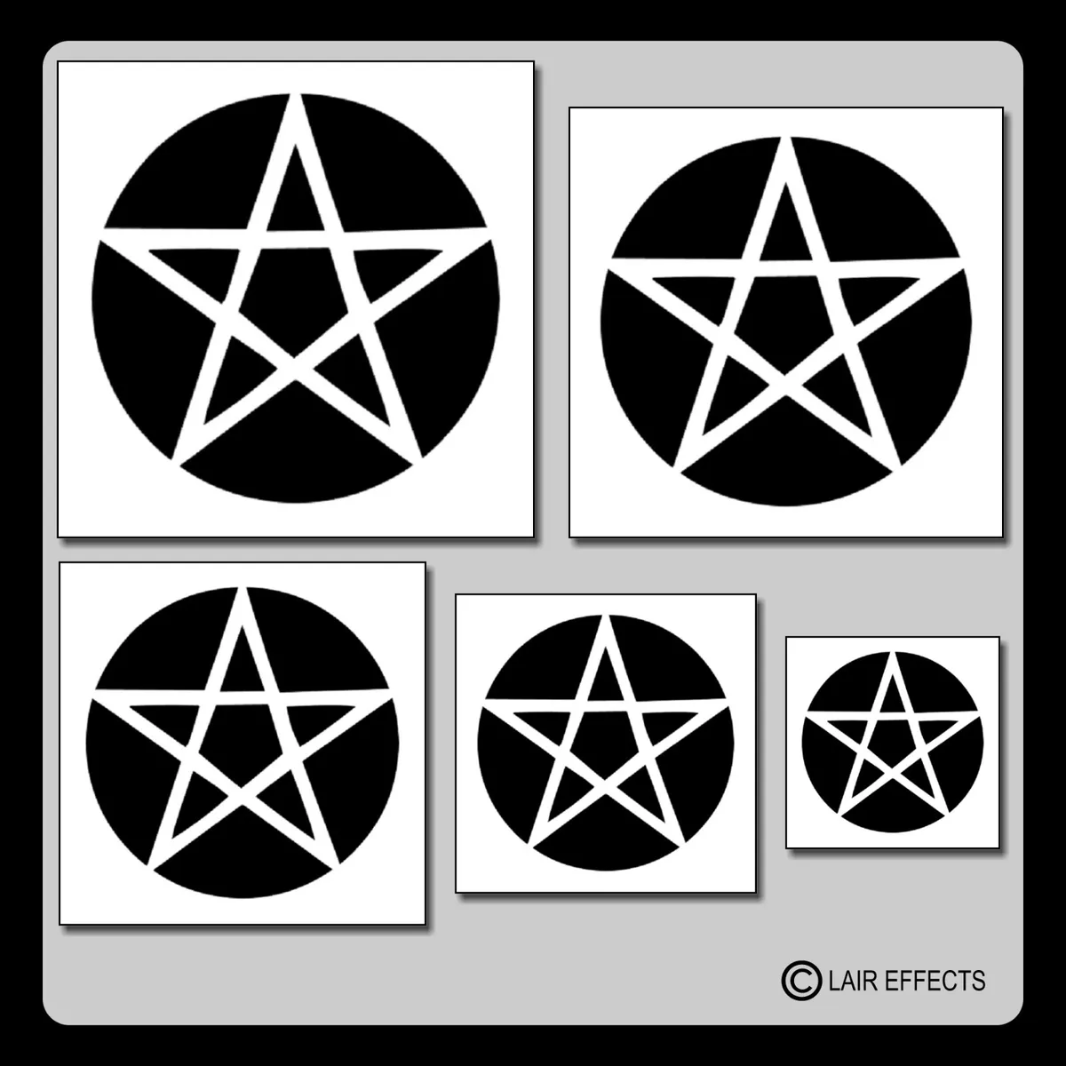 Set of 5 Pentagram/Pentacle Star STENCILS in 5 Sizes!  Halloween/Gothic/Wiccan