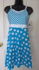 Rare Editions Polka Dot/Striped Girl Sleeveless Dress Turquoise 12/14/16-NWT $38