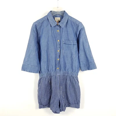Bellerose Jumpsuit Damen Gr. 16 Blau Gestreift Baumwolle Leinen Anzug Kurz - Bild 1 von 4