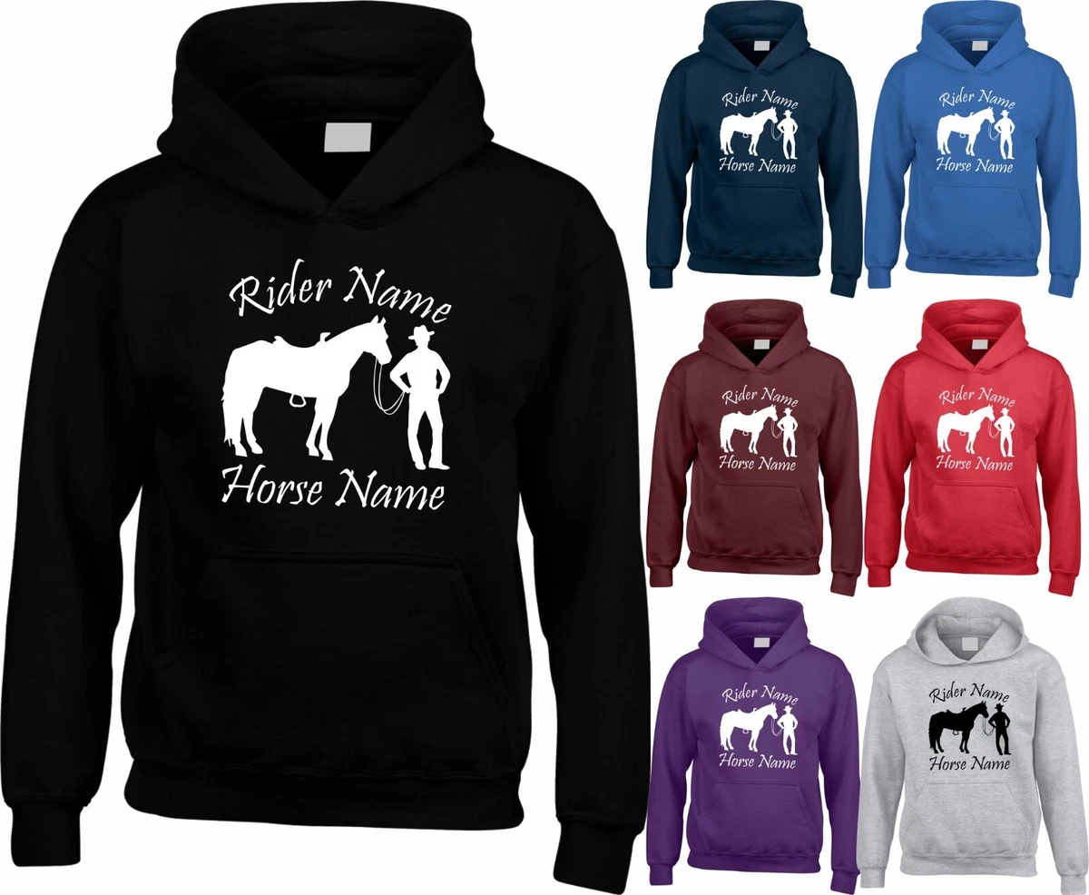 PERSONALISED HORSE HOODIE EQUESTRIAN COB RIDER DRESSAGE XMAS GIFT UNISEX  TOP UK | eBay