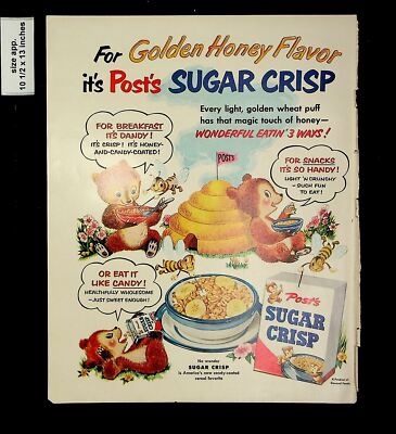 1954 Post's Sugar Crisps Cereal Vintage Print ad 17187