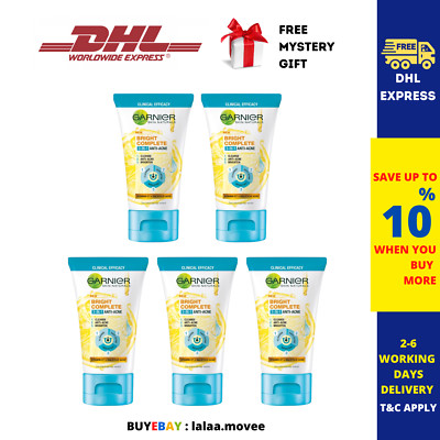 5 X Garnier Bright Complete 3-in-1 Anti Acne Foam Facial Wash Deep Cleaning 90ml