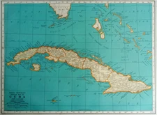 Vintage 1942 World War WW II Era Atlas Map Cuba, Guantanamo Bay, West Indies OLD